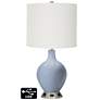 Off-White Drum Table Lamp - 2 Outlets and USB in Blue Sky