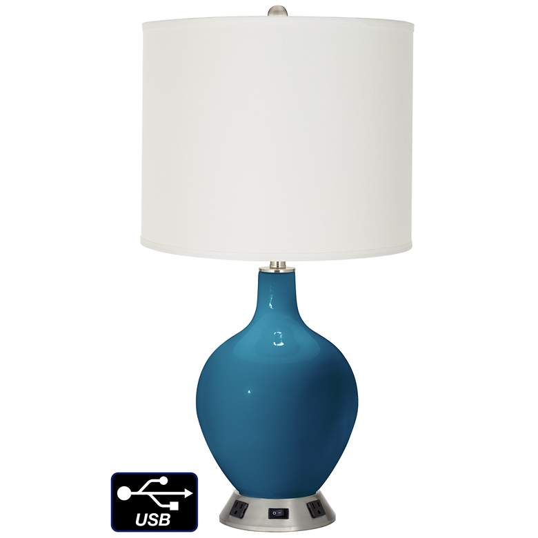 Image 1 Off-White Drum Table Lamp - 2 Outlets and USB in Bosporus