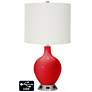 Off-White Drum Table Lamp - 2 Outlets and USB in Bright Red