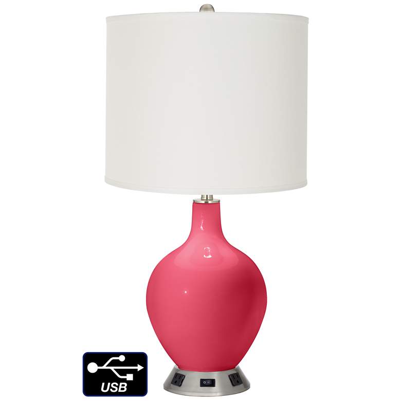 Image 1 Off-White Drum Table Lamp - 2 Outlets and USB in Eros Pink