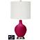 Off-White Drum Table Lamp - 2 Outlets and USB in French Burgundy
