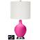 Off-White Drum Table Lamp - 2 Outlets and USB in Fuchsia