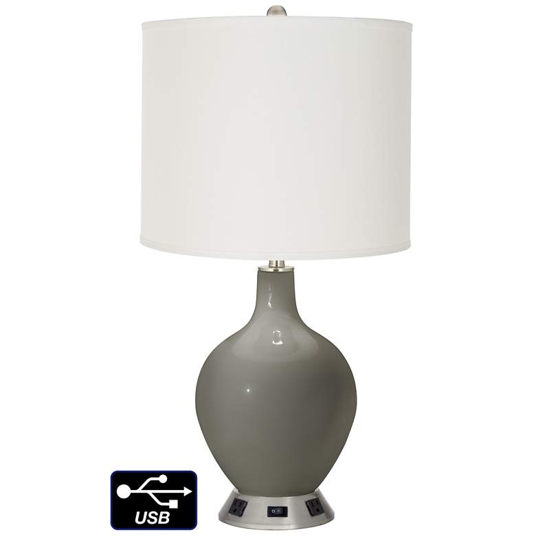Image 1 Off-White Drum Table Lamp - 2 Outlets and USB in Gauntlet Gray