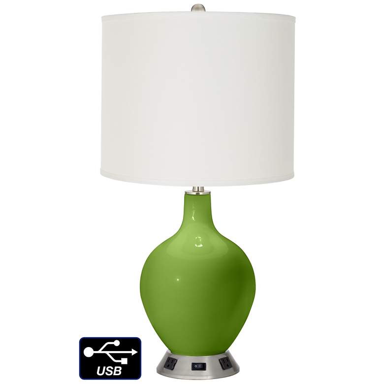 Image 1 Off-White Drum Table Lamp - 2 Outlets and USB in Gecko