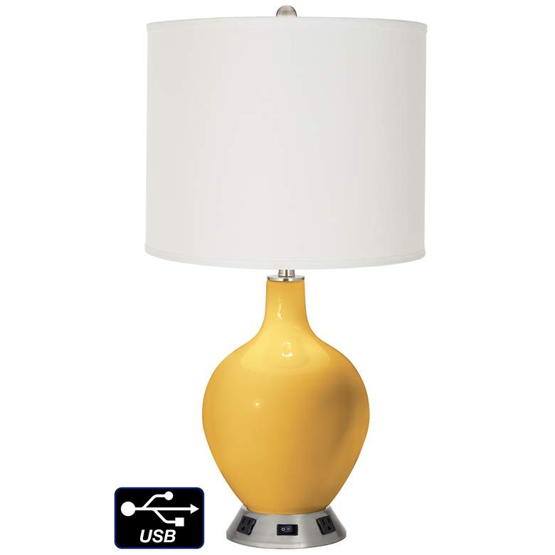 Image 1 Off-White Drum Table Lamp - 2 Outlets and USB in Goldenrod