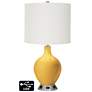Off-White Drum Table Lamp - 2 Outlets and USB in Goldenrod