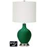 Off-White Drum Table Lamp - 2 Outlets and USB in Greens