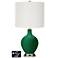 Off-White Drum Table Lamp - 2 Outlets and USB in Greens