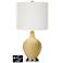 Off-White Drum Table Lamp - 2 Outlets and USB in Humble Gold