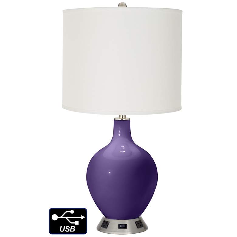 Image 1 Off-White Drum Table Lamp - 2 Outlets and USB in Izmir Purple