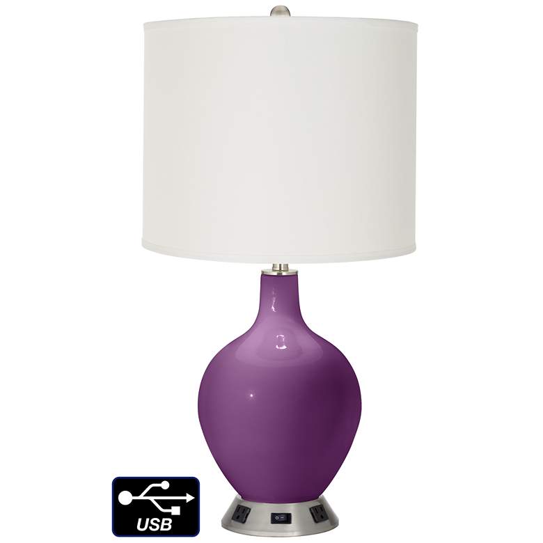 Image 1 Off-White Drum Table Lamp - 2 Outlets and USB in Kimono Violet