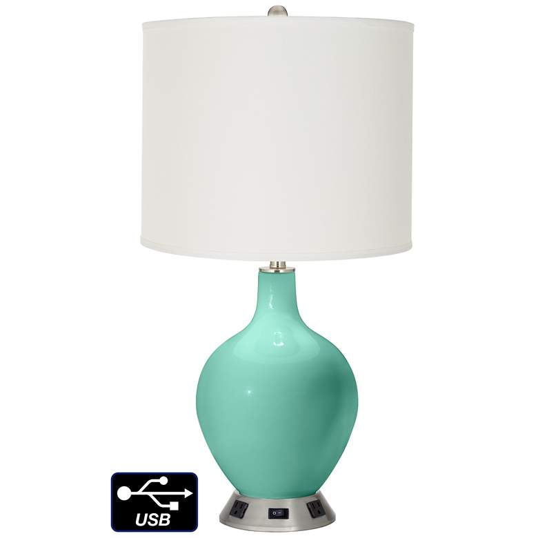 Image 1 Off-White Drum Table Lamp - 2 Outlets and USB in Larchmere
