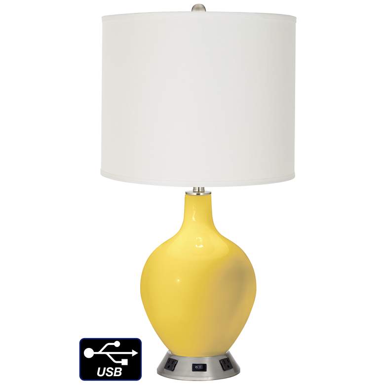 Image 1 Off-White Drum Table Lamp - 2 Outlets and USB in Lemon Zest