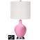Off-White Drum Table Lamp - 2 Outlets and USB in Pale Pink