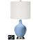 Off-White Drum Table Lamp - 2 Outlets and USB in Placid Blue
