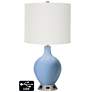 Off-White Drum Table Lamp - 2 Outlets and USB in Placid Blue