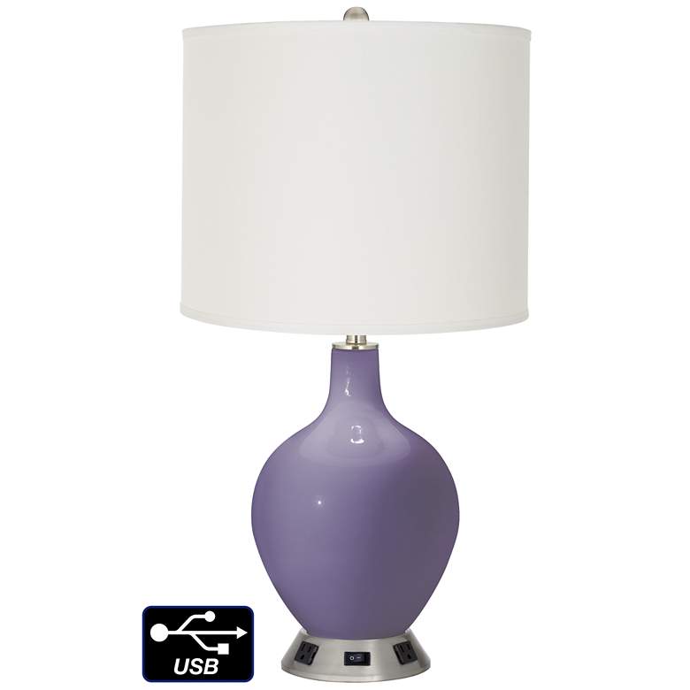 Image 1 Off-White Drum Table Lamp - 2 Outlets and USB in Purple Haze