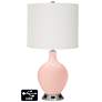 Off-White Drum Table Lamp - 2 Outlets and USB in Rose Pink
