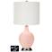 Off-White Drum Table Lamp - 2 Outlets and USB in Rose Pink