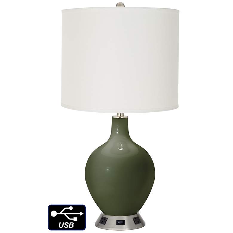 Image 1 Off-White Drum Table Lamp - 2 Outlets and USB in Secret Garden