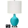 Off-White Drum Table Lamp - 2 Outlets and USB in Surfer Blue
