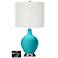 Off-White Drum Table Lamp - 2 Outlets and USB in Surfer Blue