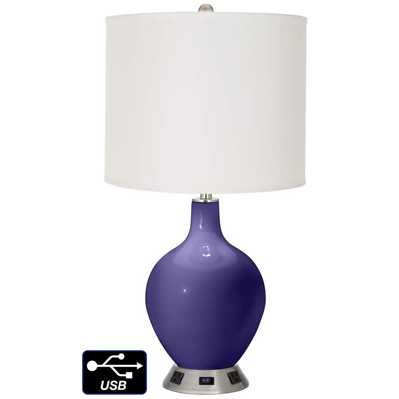 Image 1 Off-White Drum Table Lamp - 2 Outlets and USB in Valiant Violet