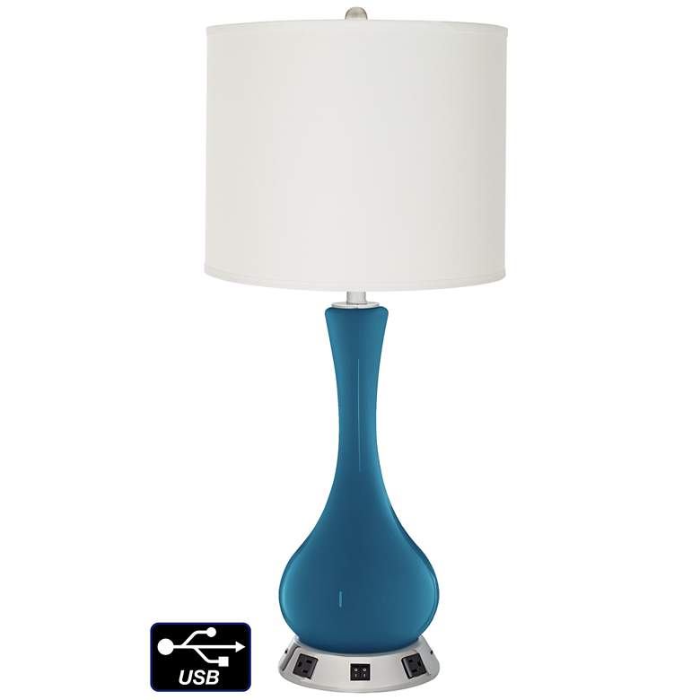 Image 1 Off-White Drum Vase Lamp - 2 Outlets and 2 USBs in Bosporus