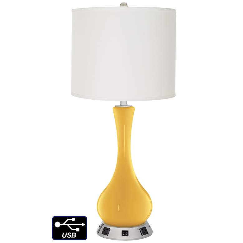 Image 1 Off-White Drum Vase Lamp - 2 Outlets and 2 USBs in Goldenrod