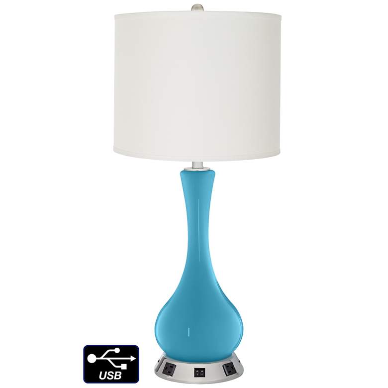 Image 1 Off-White Drum Vase Lamp - 2 Outlets and 2 USBs in Jamaica Bay