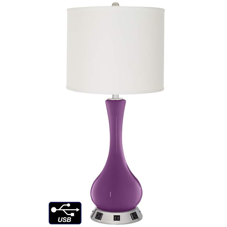 Image 1 Off-White Drum Vase Lamp - 2 Outlets and 2 USBs in Kimono Violet