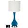 Off-White Drum Vase Lamp - 2 Outlets and 2 USBs in Mykonos Blue