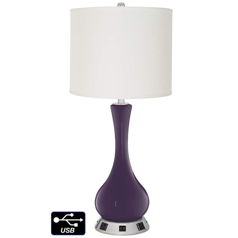 Image 1 Off-White Drum Vase Lamp - 2 Outlets and 2 USBs in Quixotic Plum