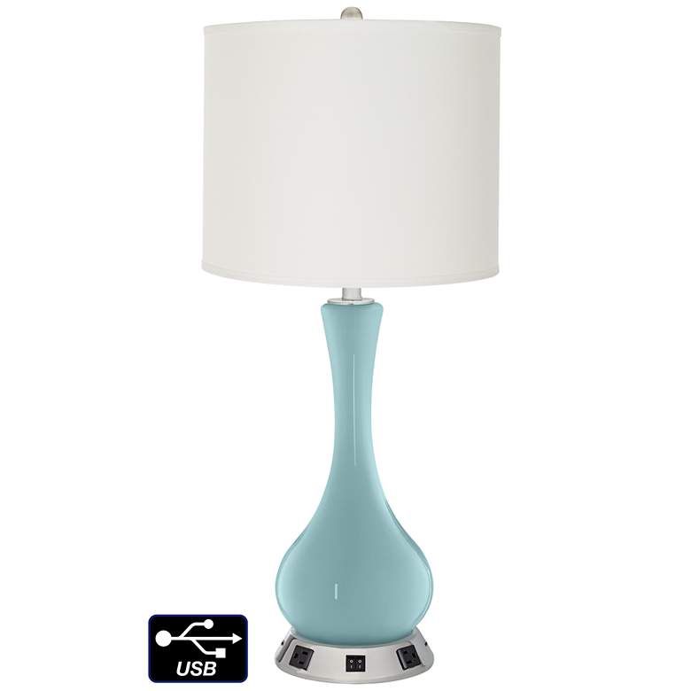 Image 1 Off-White Drum Vase Lamp - 2 Outlets and 2 USBs in Raindrop