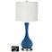 Off-White Drum Vase Lamp - 2 Outlets and 2 USBs in Regatta Blue