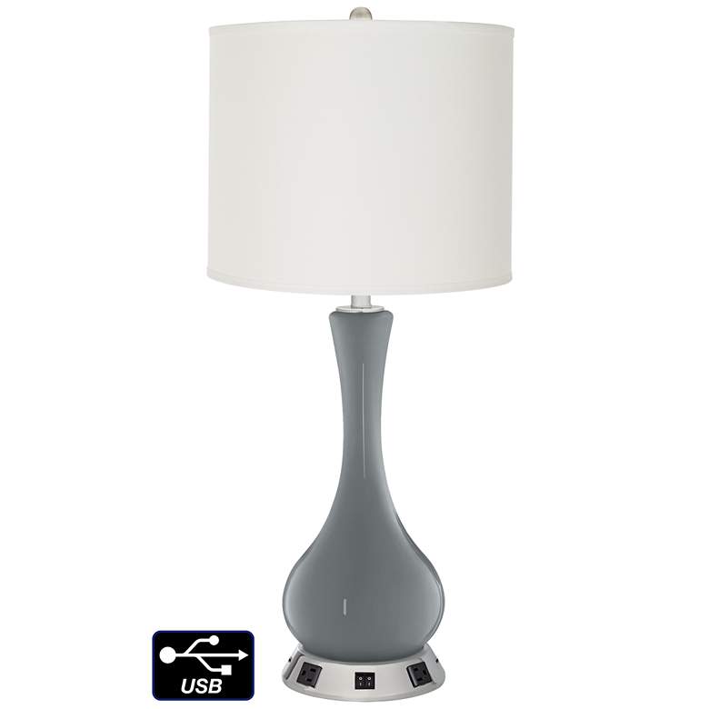 Image 1 Off-White Drum Vase Lamp - 2 Outlets and 2 USBs in Software