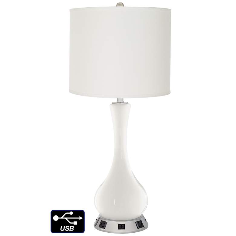 Image 1 Off-White Drum Vase Lamp - 2 Outlets and 2 USBs in Winter White
