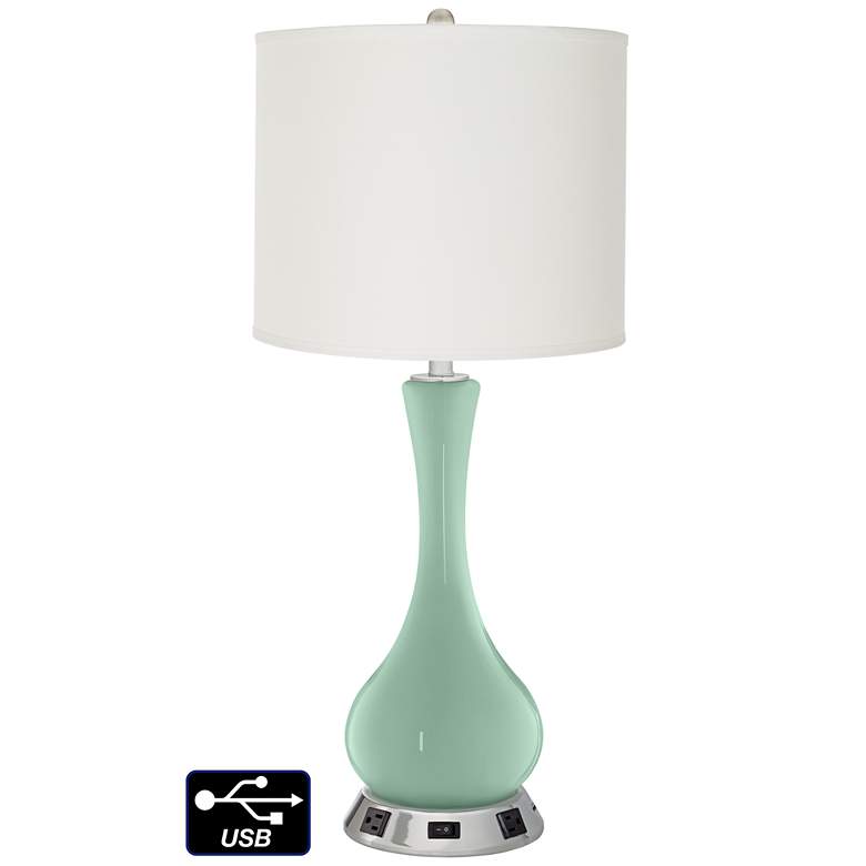 Image 1 Off-White Drum Vase Lamp - 2 Outlets and USB in Grayed Jade
