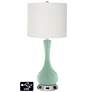 Off-White Drum Vase Lamp - 2 Outlets and USB in Grayed Jade