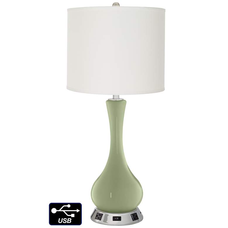 Image 1 Off-White Drum Vase Lamp - 2 Outlets and USB in Majolica Green