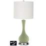 Off-White Drum Vase Lamp - 2 Outlets and USB in Majolica Green