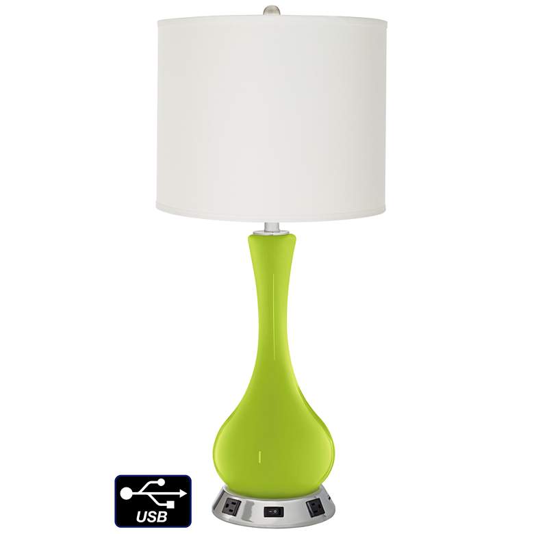 Image 1 Off-White Drum Vase Lamp - 2 Outlets and USB in Tender Shoots