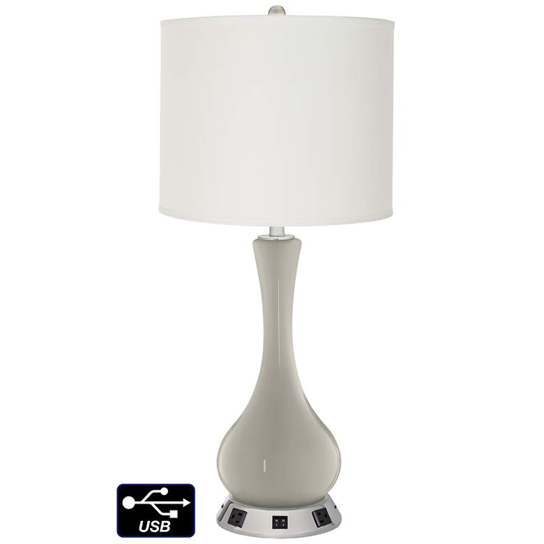 Image 1 Off-White Drum Vase Lamp - Outlets and USBs in Requisite Gray