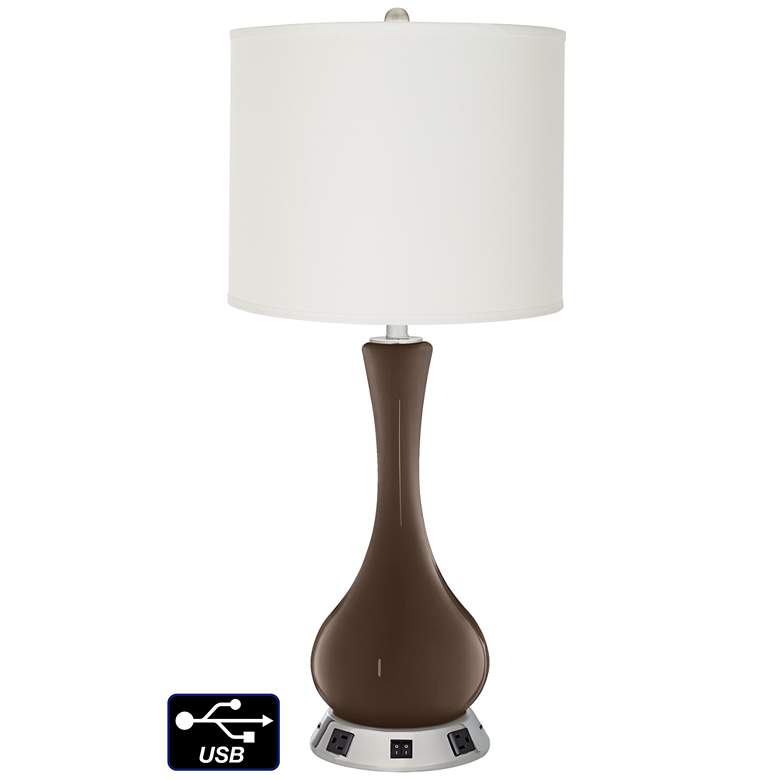Image 1 Off-White Drum Vase Table Lamp - 2 Outlets and 2 USBs in Carafe
