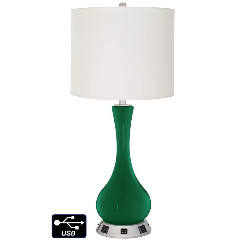 Image 1 Off-White Drum Vase Table Lamp - 2 Outlets and 2 USBs in Greens