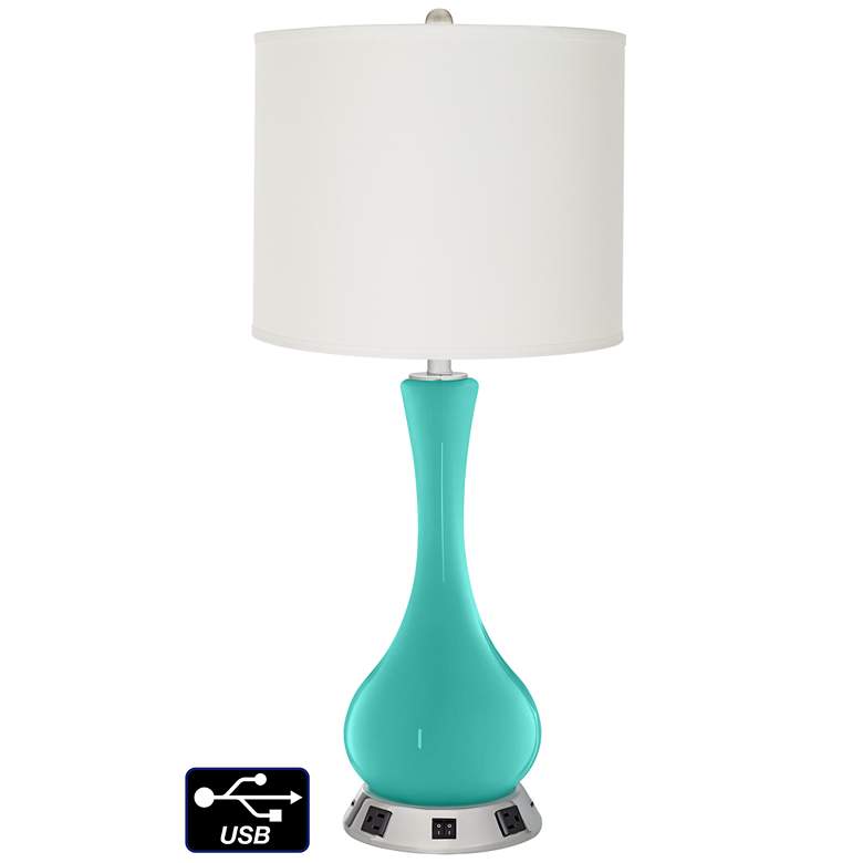 Image 1 Off-White Drum Vase Table Lamp - 2 Outlets and 2 USBs in Synergy