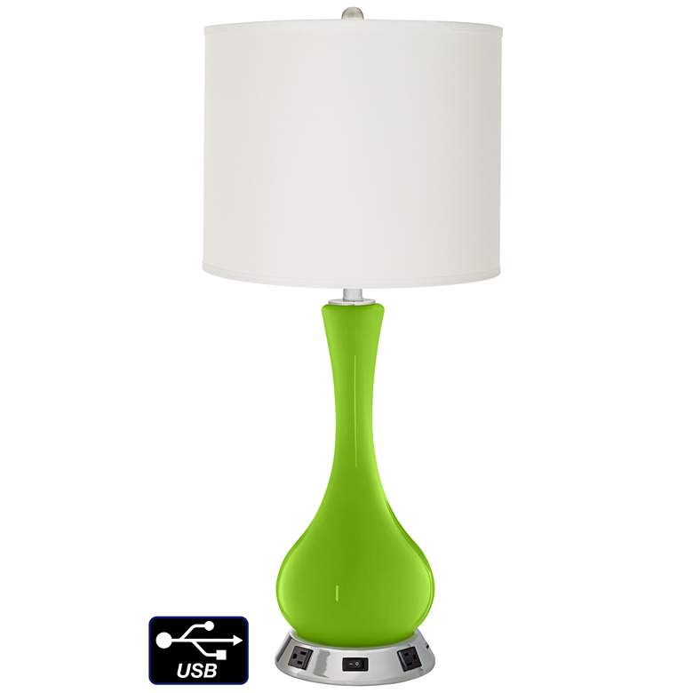 Image 1 Off-White Drum Vase Table Lamp - 2 Outlets and USB in Neon Green