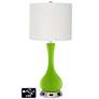 Off-White Drum Vase Table Lamp - 2 Outlets and USB in Neon Green