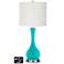 Off-White Drum Vase Table Lamp - 2 Outlets and USB in Turquoise