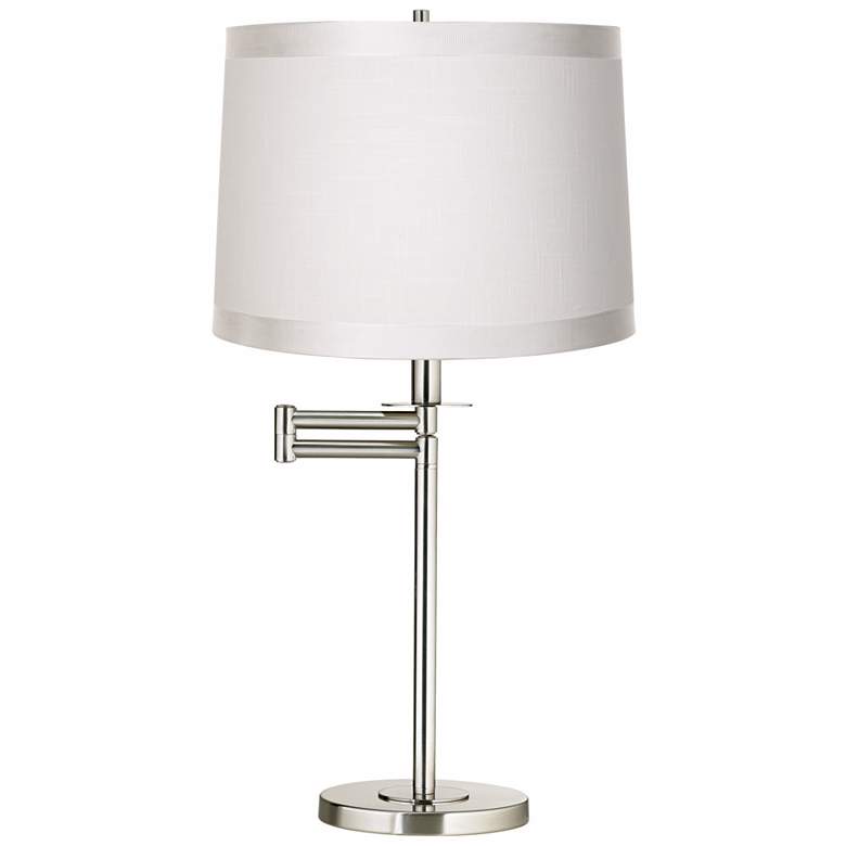 Image 1 Off White Fabric Brushed Nickel Swing Arm Desk Lamp